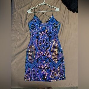 Elegant Blue and Purple Sequin Dress